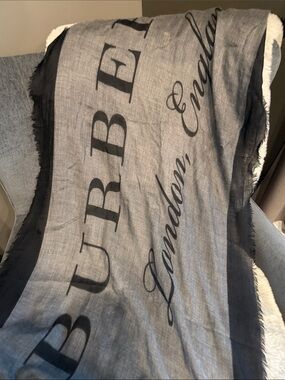 Burberry Grey and Black London England Logo Scarf